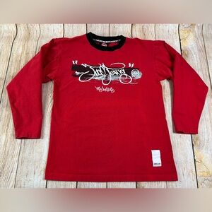 Mens Vintage Y2K JNCO Jeans LA Emboirdery Logo T Shirt Red Medium Longsleeve